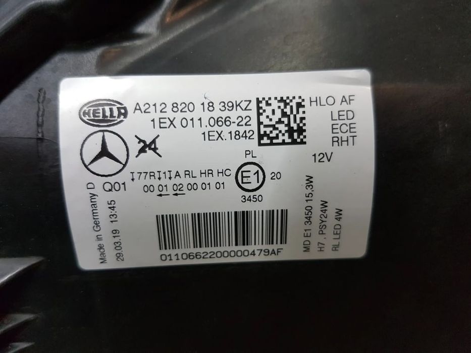 mercedes w212 lift prawa lampa półled