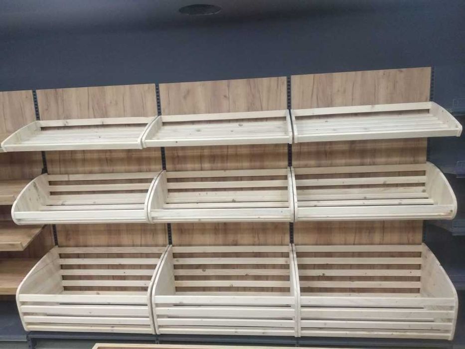 Торгове обладнання для магазинів. Стелажі. Каси прилавки. Кондитерські стелажі. Хлібні кошики