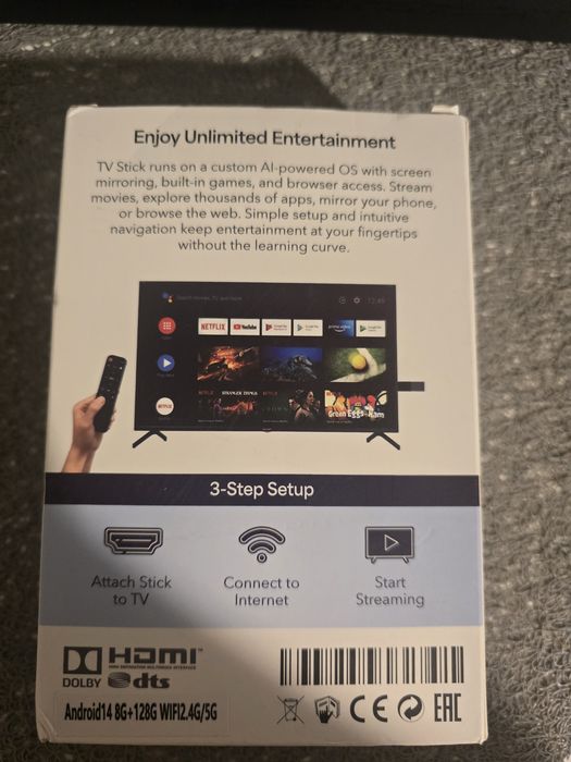TV Stick 4K Android 14 8GB RAM 128GB pamięci WiFi z pilotem