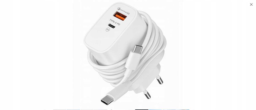 Zestaw szybka ładowarka sieciowa usb type-c +kabel type c pd20w 3000mm