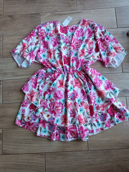 Sukienka kimono falbanki kwiaty