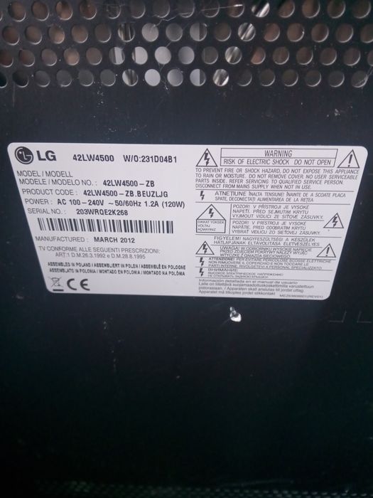 Telewizor lg 42lw4500zb uszkodzony