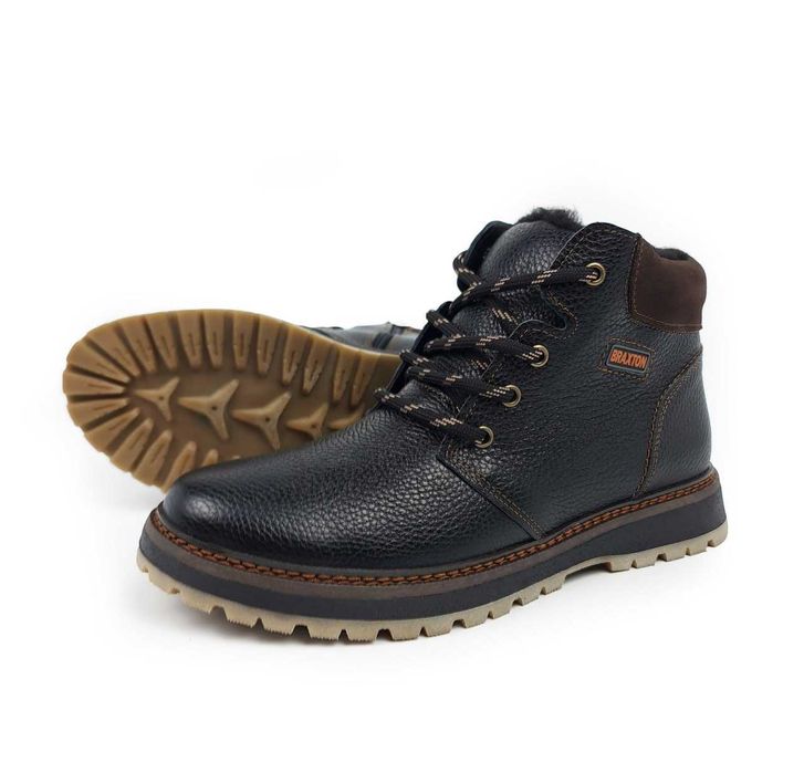 Якісні чоловічі зимові черевики натуральна шкіра та хутро BRAXTON боти