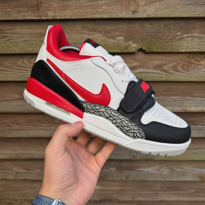 Кроссовки мужские Nike кожа натуральная Найк белые с красным