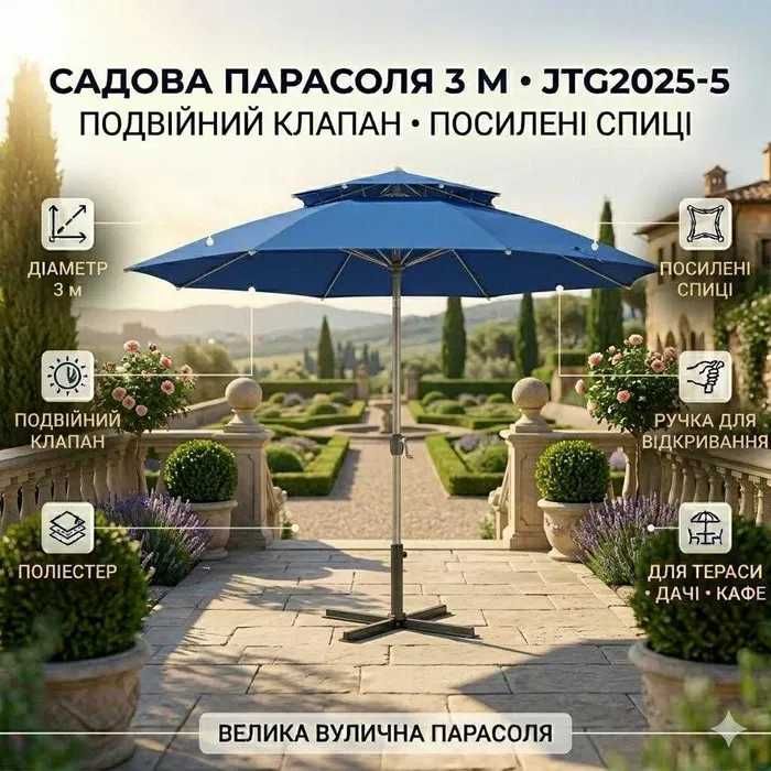 Зонт усиленный торговый садовый пляжный 3 м с двойным клапаном (антиветер), усиленные спицы, парасолька торгова садова пляжна, есть опт
