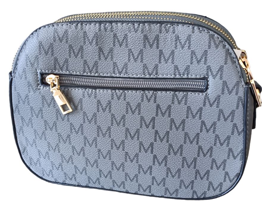 Szara Torebka Damska Na Ramię - Listonoszka Miejska z Złotymi Okuciami