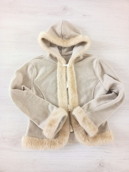 ecru /kremowy polar z futerkiem