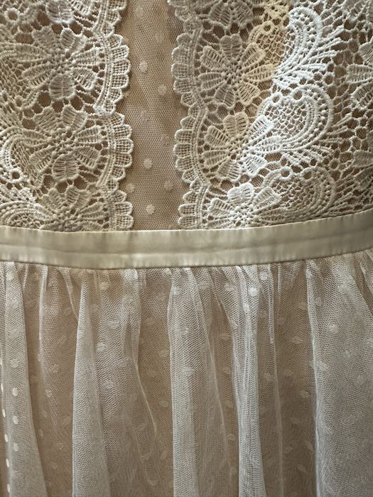 Sukienka midi beżowa kremowa tiul koronka wesele komunia S