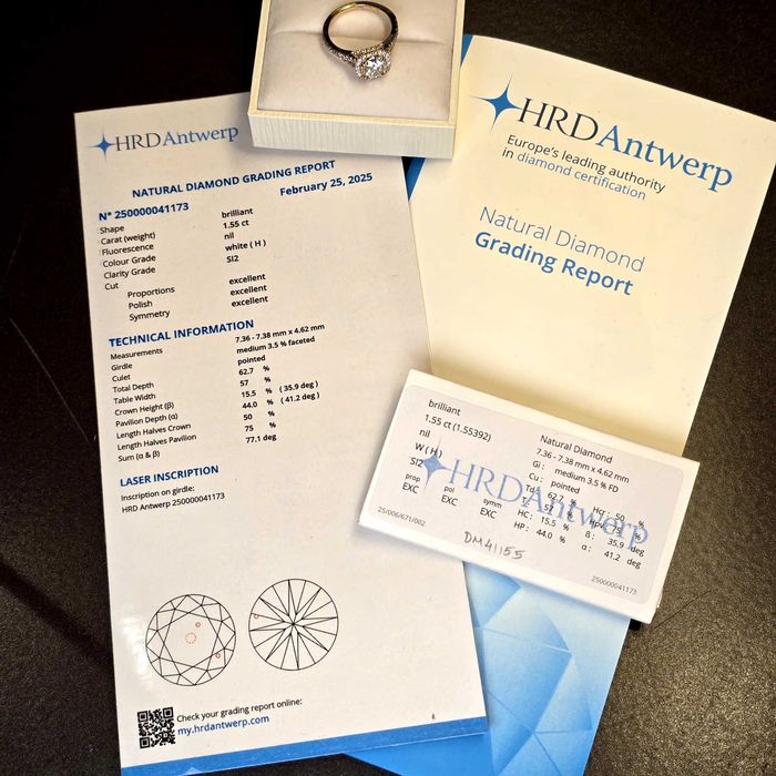 Pierścionek NATURALNY Diament 1.55 ct Łącznie 2.20 ct HRD 3x Excellent