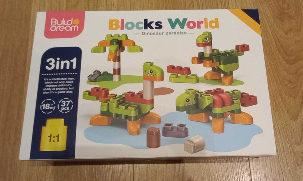 NOWE Dinozaury z klocków dla maluszka 3 w 1 18m+