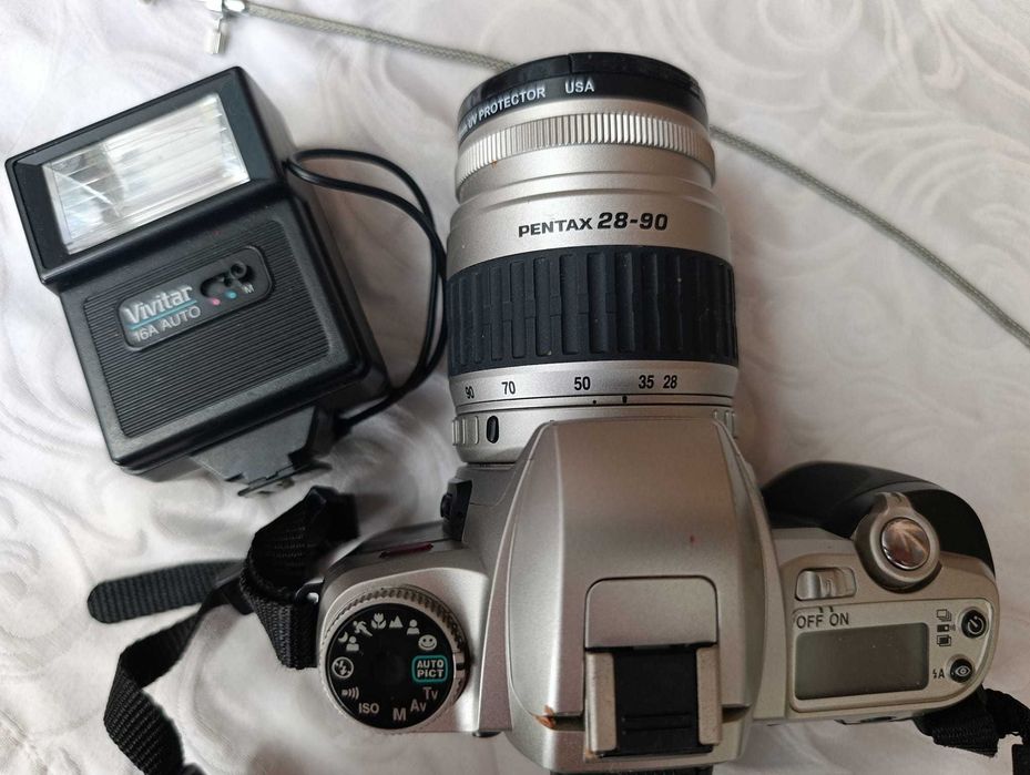 Pentax MZ-7 analógica + objetiva 28-90mm + flash + disparador