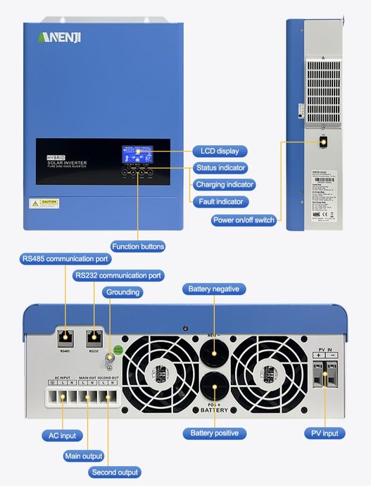 Гібридний інвертор 6 кВт 48 В _ ANENJI 6.2кВт (2 Виходи) MPPT120A WiFi