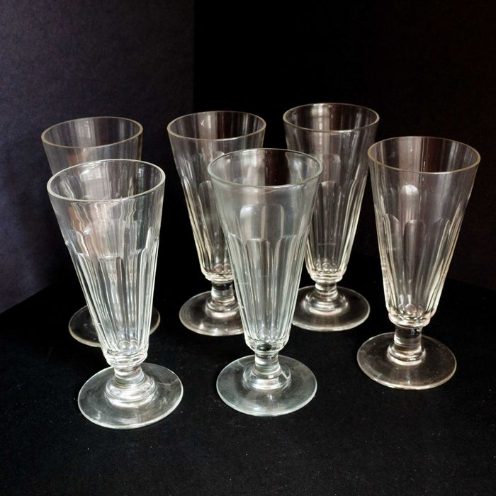 6 Copos Altos em vidro anos 50 Sec XX- Impecáveis