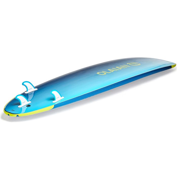 Prancha de Surf em Espuma 500 8'6'' com um leash e 3 quilhas.