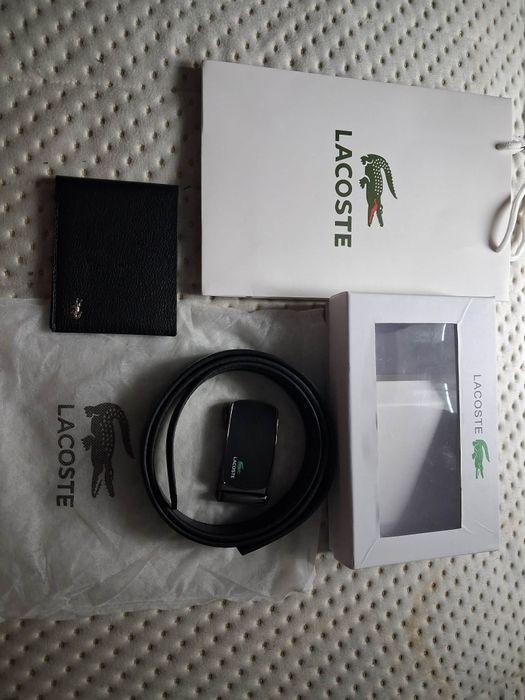 Zestaw lacoste krokodyl pasek portfel pudełko prezent
