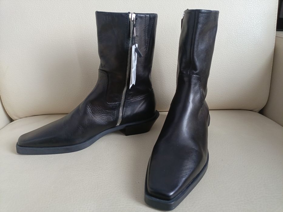 LUX,ZARA, Skórzane botki styl kowbojski 39/25,3cm