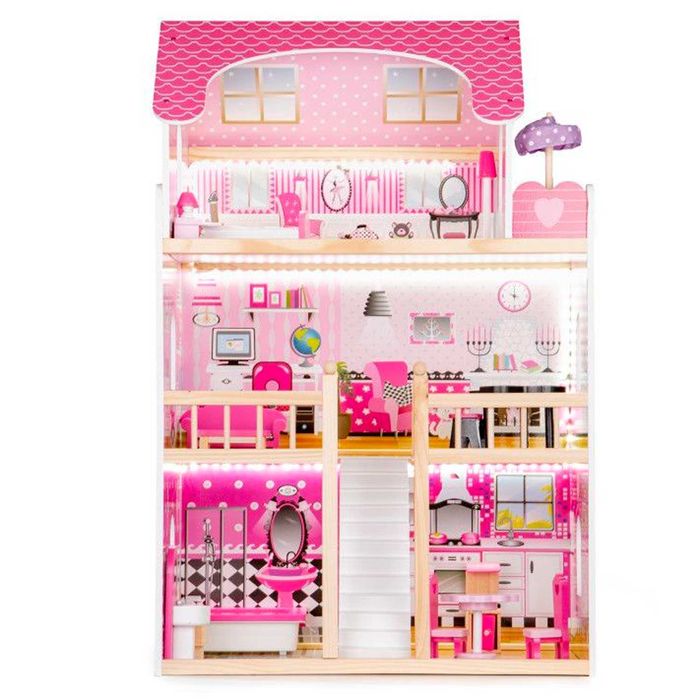 Кукольный домик EcoToys HM006391 Малиновая резиденция с подсветкой