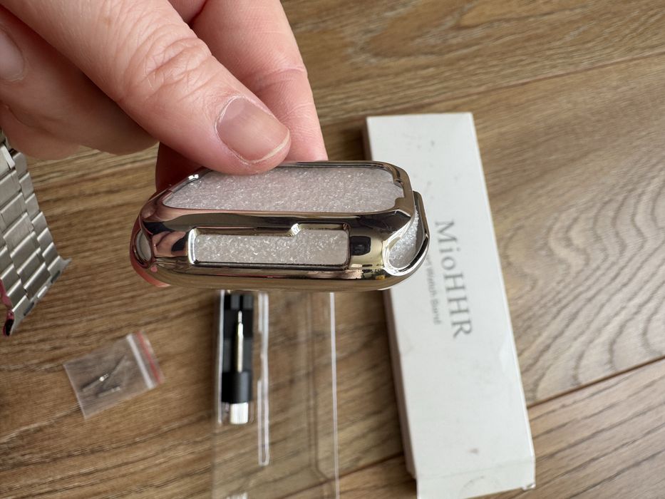 Стильний сталевий ремінець MioHHR + захисний кейс для Apple Watch (Silver/Gold)