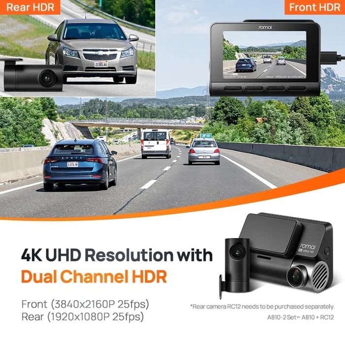 Відеореєстратор Xiaomi 70mai Dash Cam 4K A810  + задня камера