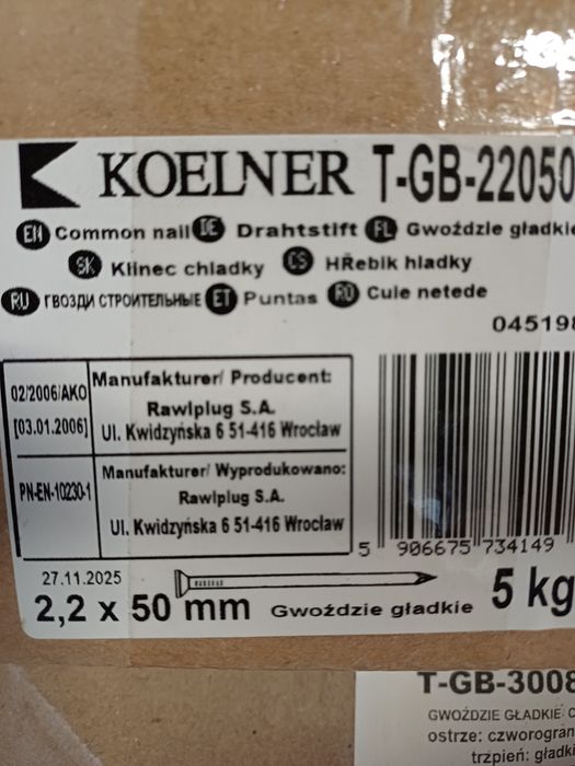Gwozdzie 20 kg nowe