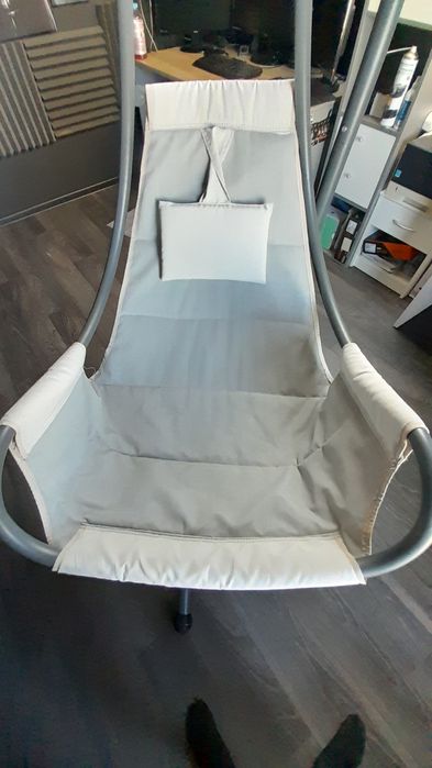 Fotel wiszący Ogrodowy Bujak Antracyt/Biały Stalowy Podwieszany