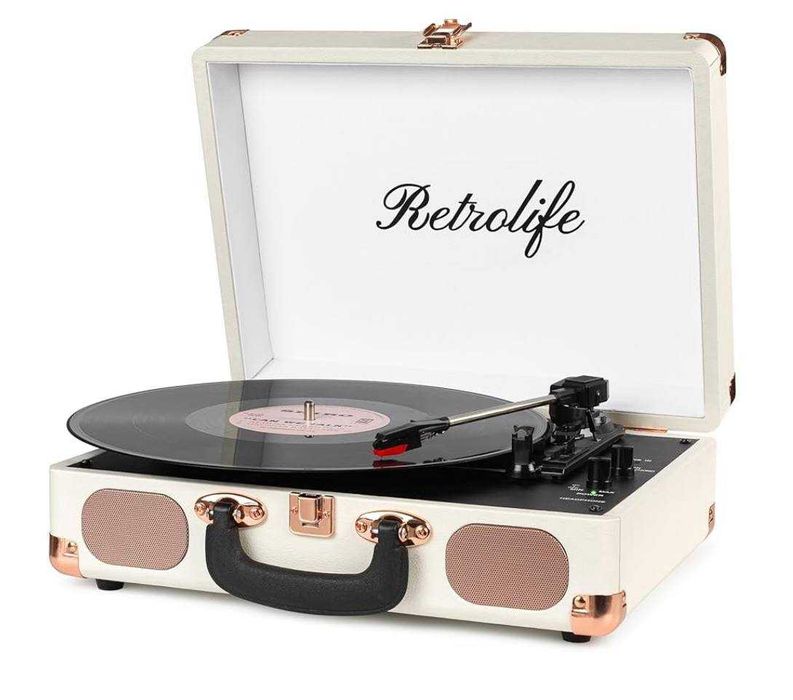 Програвач вінілових платівок Retrolife R609 Suitcase 3-Speed White