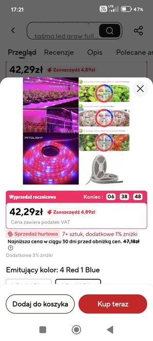 Taśma LED do roślin, pomidor, papryka, sadzonki do szklarni, full spektrum 5m