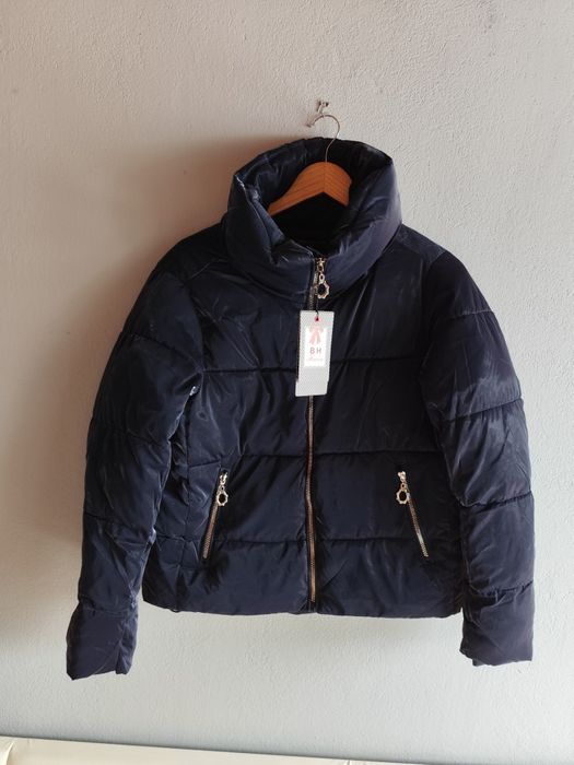 Granatowa pikowana kurtka m nowa zimowa kurtka błyszcząca kurtka damsk