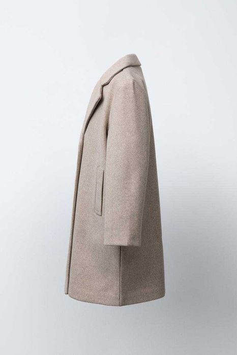 ZARA Luksusowy PŁASZCZ z tkaniny beżowy 164 cm cudo