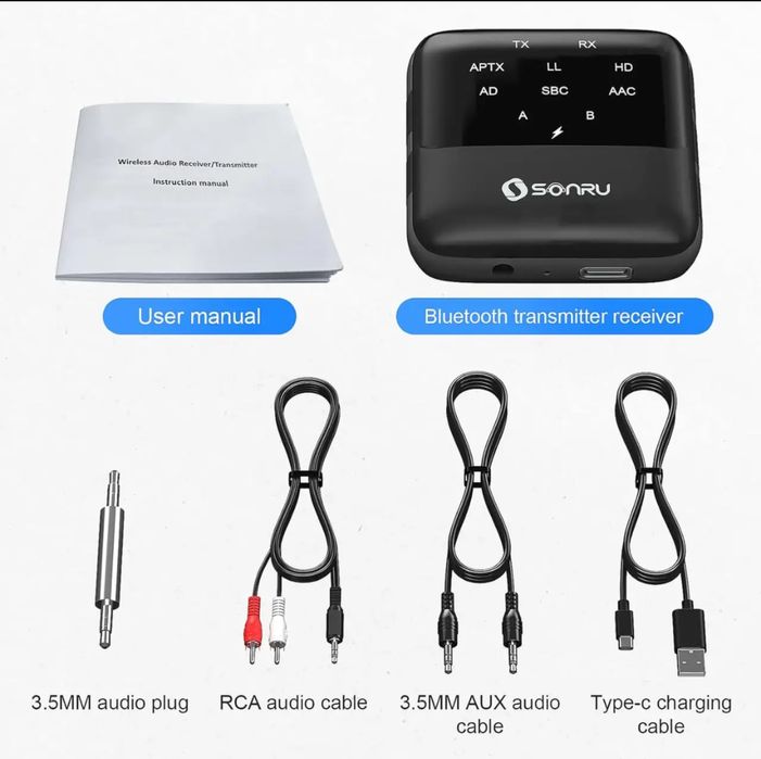SONRU Bluetooth 5.2 Передавач-приймач 2 в 1,