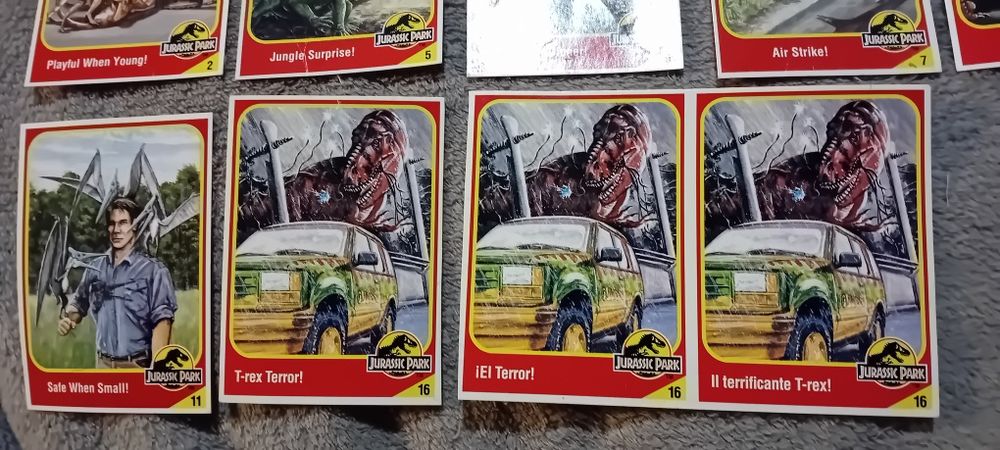 Karty kolekcjonerskie 9 szt Jurassic Park
