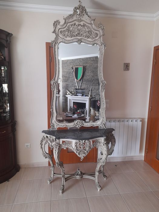 Espelho antigo com credencia madeira