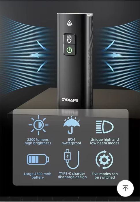 Велофонарь павербанк 4500mah