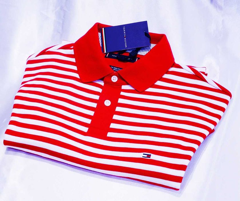 TOMMY HILFIGER koszulka polo XL regular stretch biała czerwona nike ck lacoste palm angels amiri sandro guess prl prada tom ford