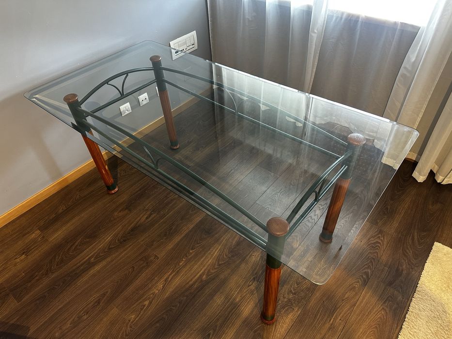 Mesa de Jantar em Vidro e Madeira 180x90 cm