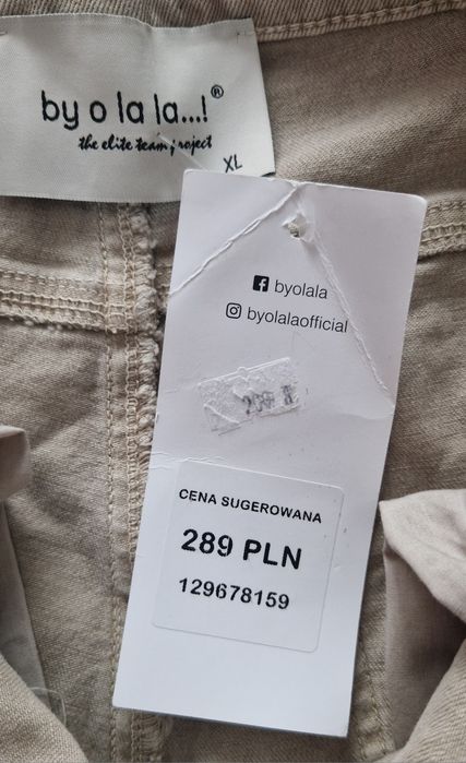 Proste beżowe jeansy z przetarciami spodnie jeansowe  By o la la XL