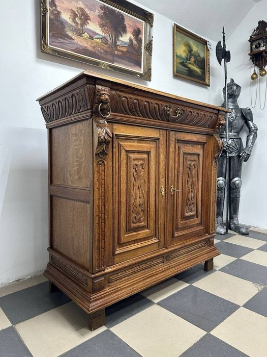 Різьблений високий комод шафа тумба дерево шкаф 4100