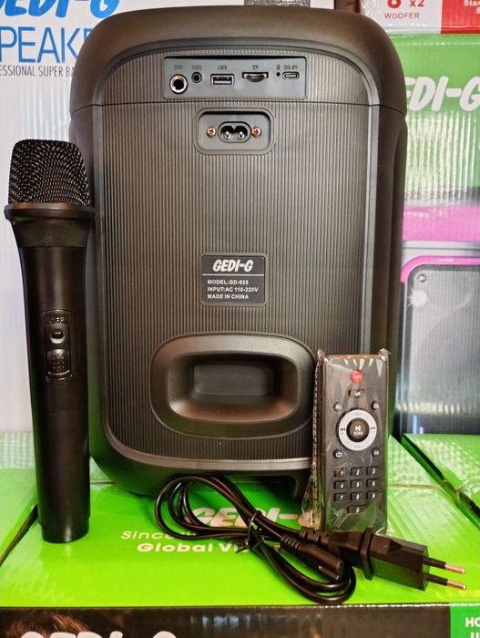 Блютуз караоке акустика Gedi-25(SD,USB,FM) пультДУ, 2микрофона
