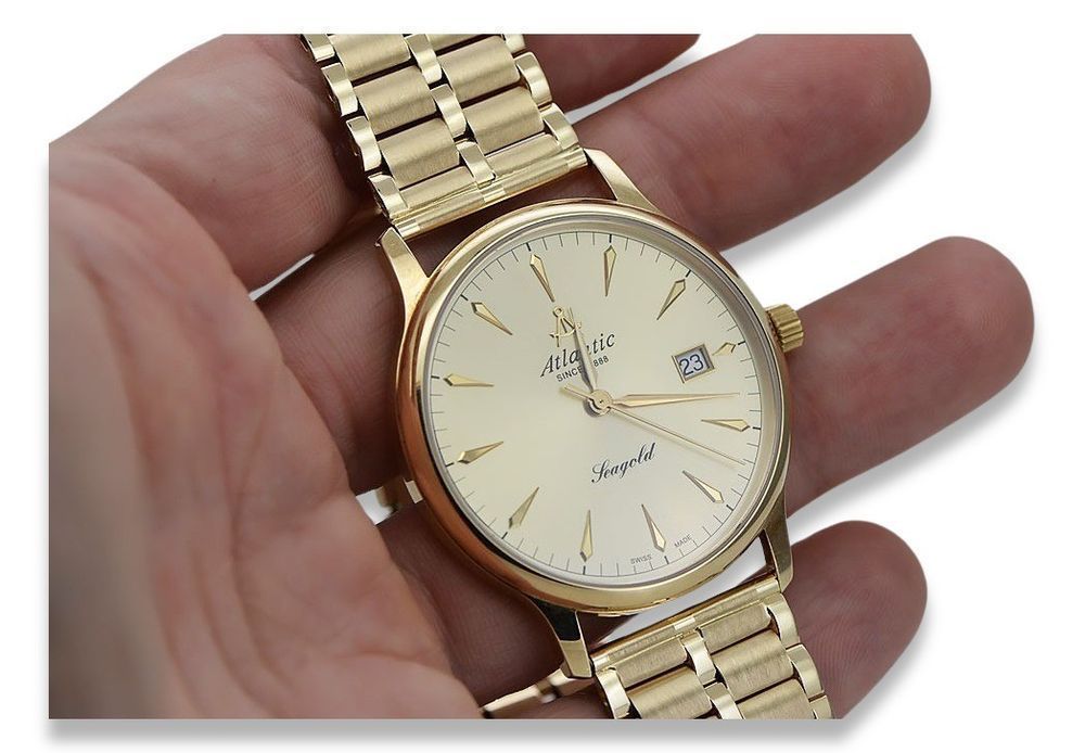 Złoty zegarek Atlantic 14k 585 z bransoletą męski mw003y&mbw007y