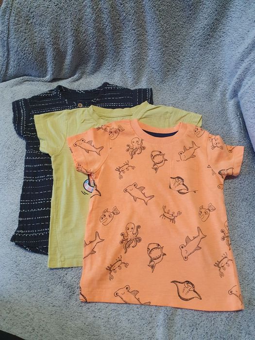 Koszulka 3x, morskie zwierzęta, paski, lody, Matalan, George, r.80