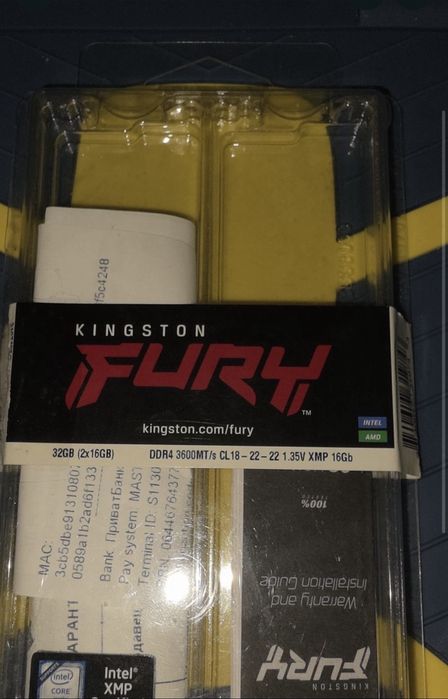 Оперативна пам'ять 32GB DDR4 3600MHz Kingston FURY с гарантией Срочно!!!