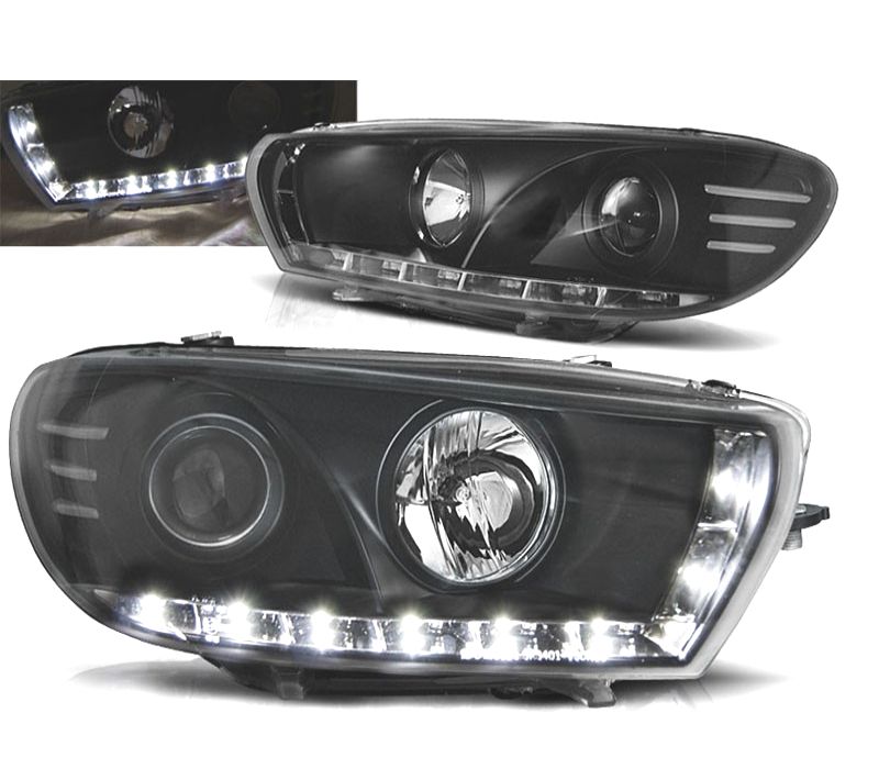 FARÓIS FRONTAIS LUZ DIURNA PARA VOLKSWAGEN VW SCIROCCO III FUNDO PRETO