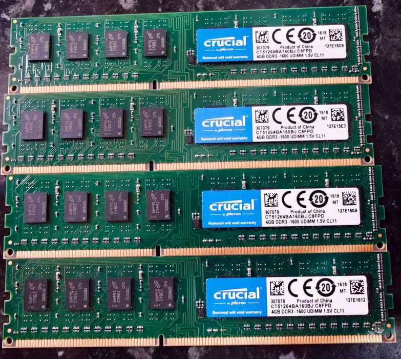 Memória RAM Crucial 16GB RAM DDR3 Crucial 1600MHz Desktop — 4x4GB CL11