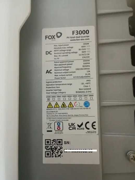 (COMO NOVO) Inversor Solar Fox-Ess F3000 3.9Kw + Oferta Suporte Parede