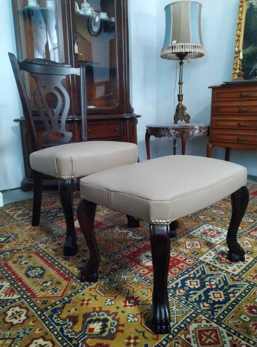 Antyczne krzesło skórzane + siedzisko Chippendale