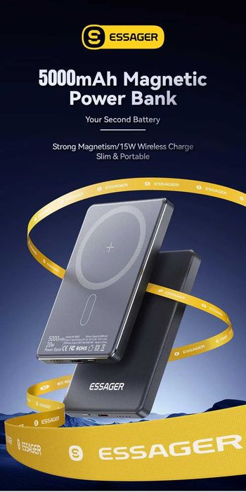 5000mAh Power Bank PD20W,Magnetic Magsafe 15W .(ESSAGER)