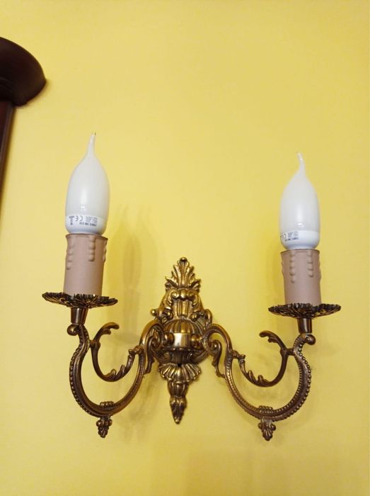 OKAZJA Antyk Zestaw mosiężny Żyrandol i lama scienna