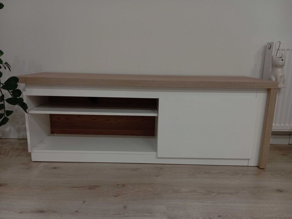 Szafka RTV+LED biały i dąb sonoma