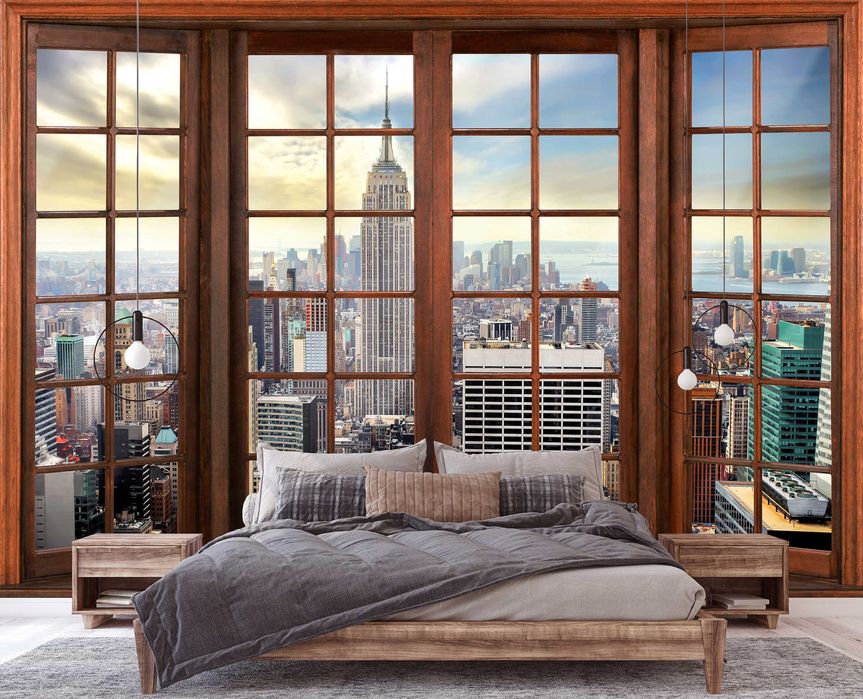 Fototapeta Imitacja Okna Miasto Widok 3D Na Twój Własny Rozmiar + KLEJ