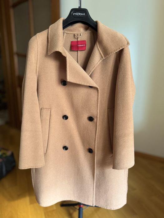 Кашемірове жіноче пальто двубортне, ручна робота, бежеве, XS-M